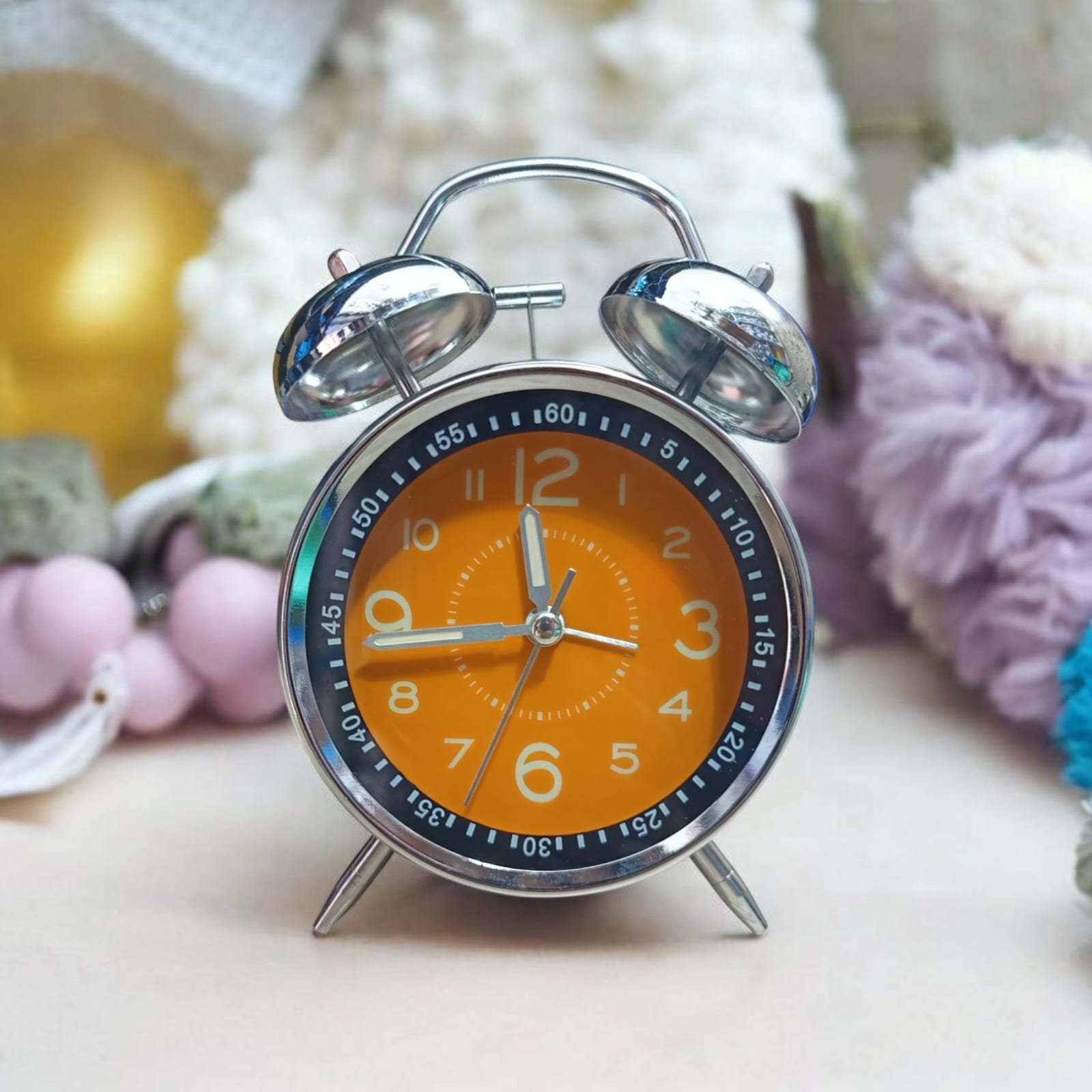 Bell Alarm Silver and Orange Clock(RADIUM) (TC-226)