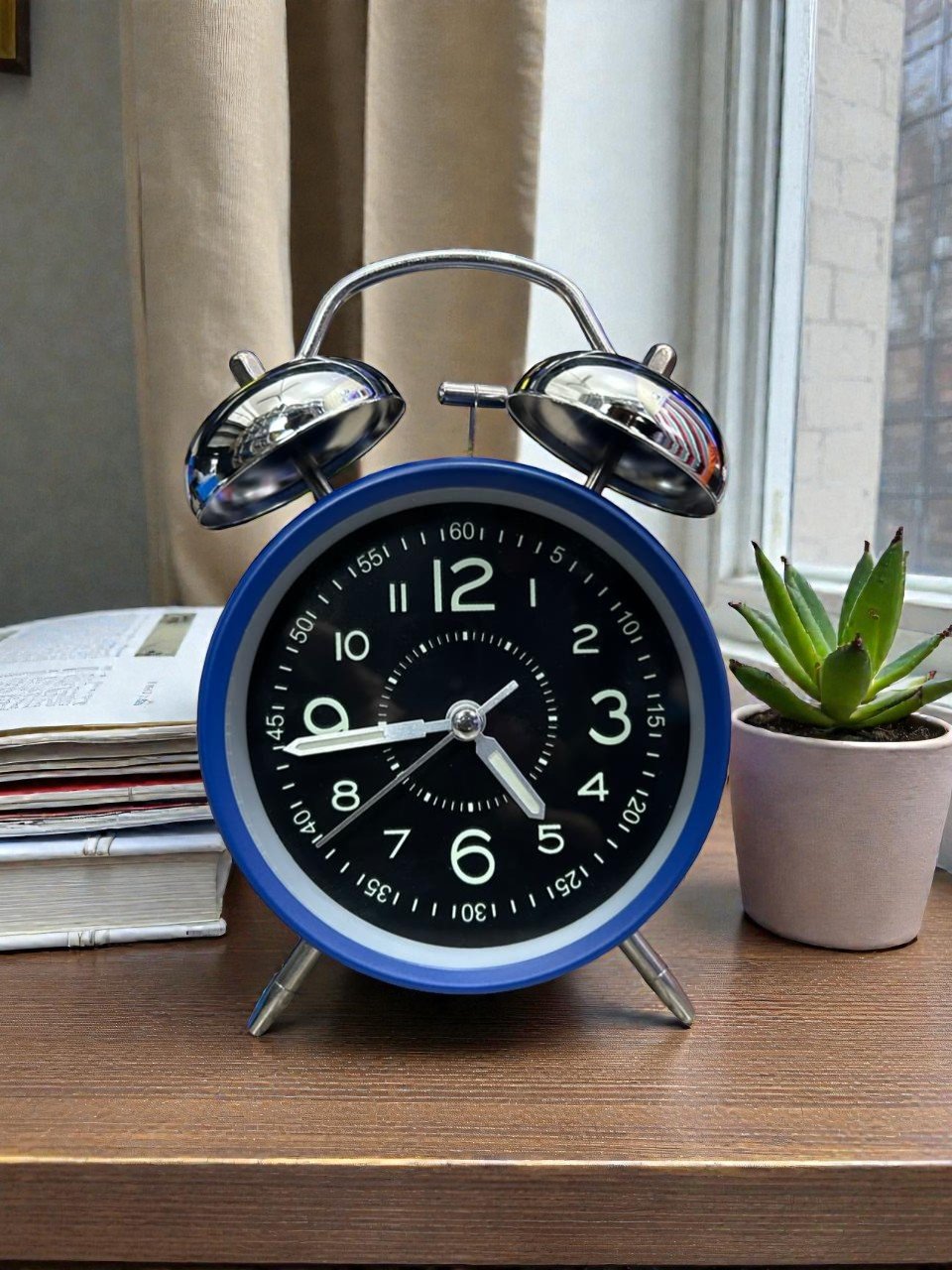 Bell Alarm SIlver,Matt Blue and black Clock(Radium)- (TC-249)
